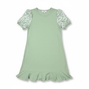 CeCe womens medium mint Green Dress with Leaf Print Sleeves